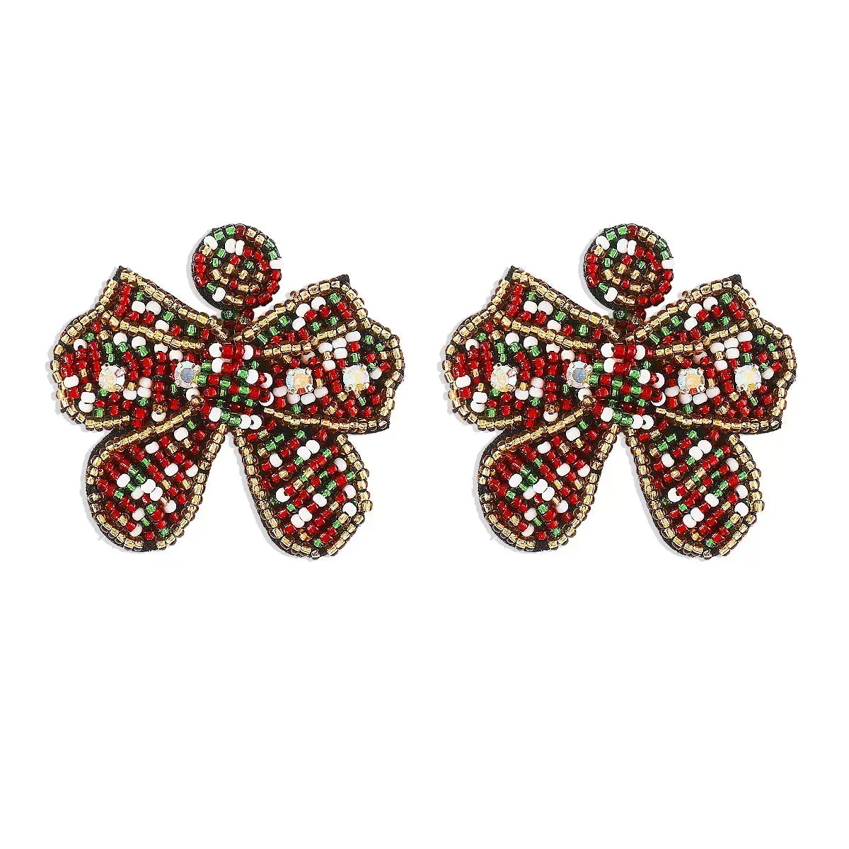 Beaded Bowknot Christmas Earrings - Trendsi - Flyclothing LLC
