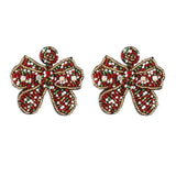 Beaded Bowknot Christmas Earrings - Trendsi - Flyclothing LLC