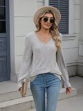 Lace Detail V-Neck Long Sleeve T-Shirt - Trendsi