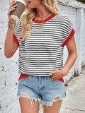 Lovelet Striped Round Neck Cap Sleeve Sweater - Trendsi - Flyclothing LLC