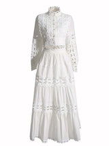 Lace Button Up Long Sleeve Top and Skirt Set - Trendsi - Flyclothing LLC