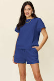 Double Take Full Size Texture Short Sleeve T-Shirt and Drawstring Shorts Set - Trendsi - Flyclothing LLC