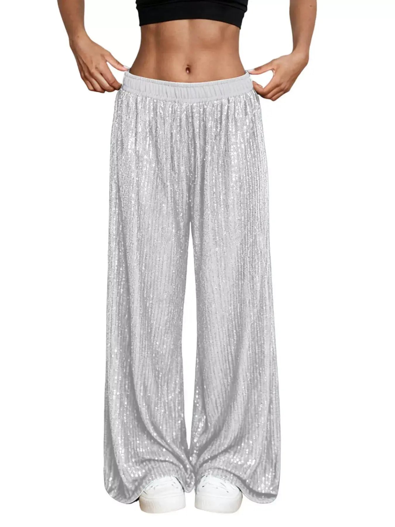 Sequin Wide-Leg Pants - Trendsi - Flyclothing LLC