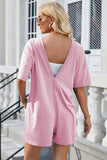 Backless Round Neck Half Sleeve Romper - Trendsi - Flyclothing LLC