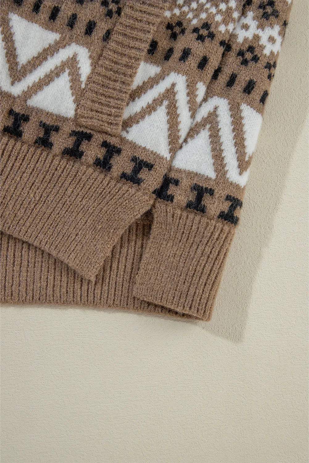 Zip Up Long Sleeve Geometric Cardigan - Trendsi - Flyclothing LLC