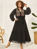 Plus Size Embroidered Tassel Balloon Sleeve Dress - Trendsi - Flyclothing LLC