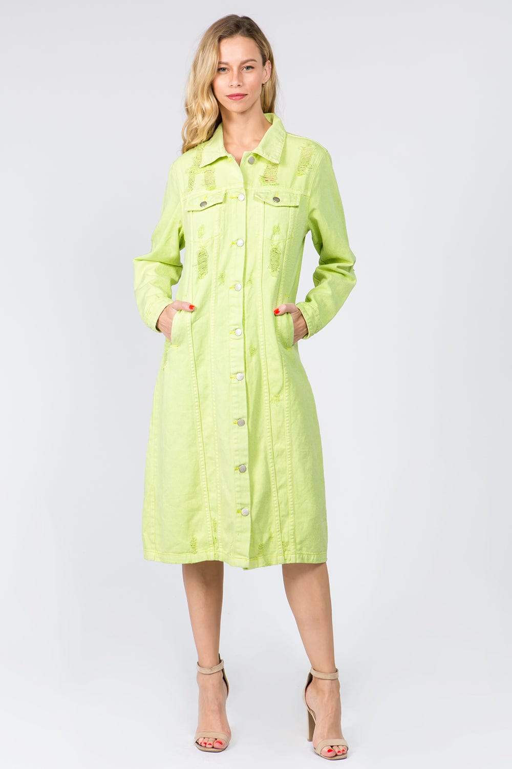 American Bazi Button Up Distressed Denim Dress - Trendsi - Flyclothing LLC