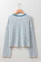 Striped Round Neck Dropped Shoulder Long Sleeve Top - Trendsi - Flyclothing LLC