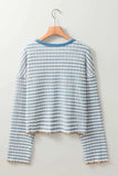 Striped Round Neck Dropped Shoulder Long Sleeve Top - Trendsi - Flyclothing LLC