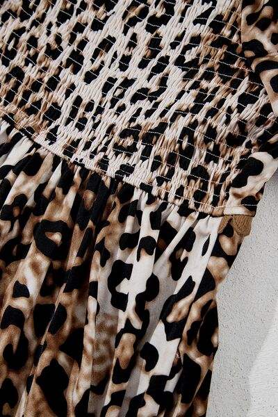 Leopard Square Neck Puff Sleeve Maxi Dress - Trendsi - Flyclothing LLC
