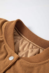 Contrast Baseball Collar Snap Down Long Sleeve Jacket - Trendsi - Flyclothing LLC
