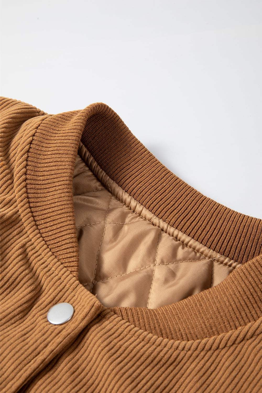 Contrast Baseball Collar Snap Down Long Sleeve Jacket - Trendsi - Flyclothing LLC