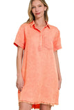 Zenana Tencel Mineral Washed Collared Shirts Dress - Trendsi