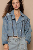 POL Cropped Denim Jacket with Functional Zipper Detail - Trendsi
