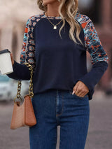 Printed Raglan Sleeve Round Neck T-Shirt - Trendsi - Flyclothing LLC