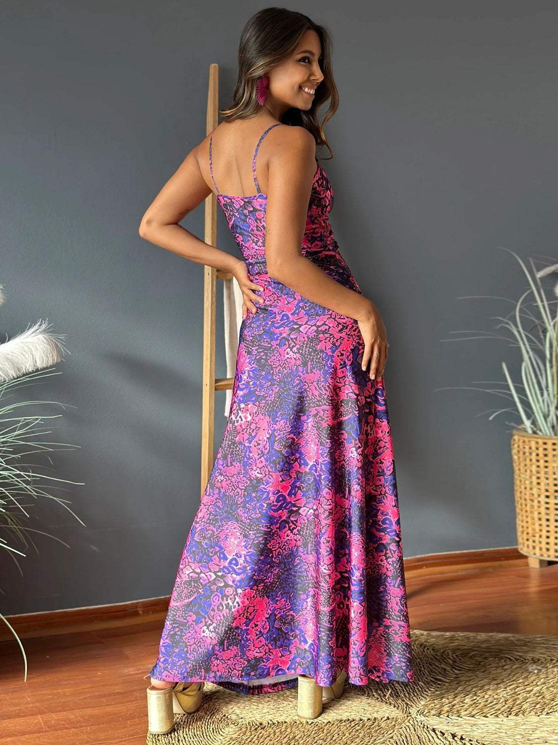 Twisted Printed V-Neck Cami Dress - Trendsi - Flyclothing LLC