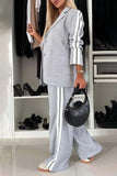 Full Size Contrast Lapel Collar Top and Pants Set - Trendsi