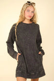 VERY J Mineral Washed Oversized Sweatshirt Mini Dress - Trendsi