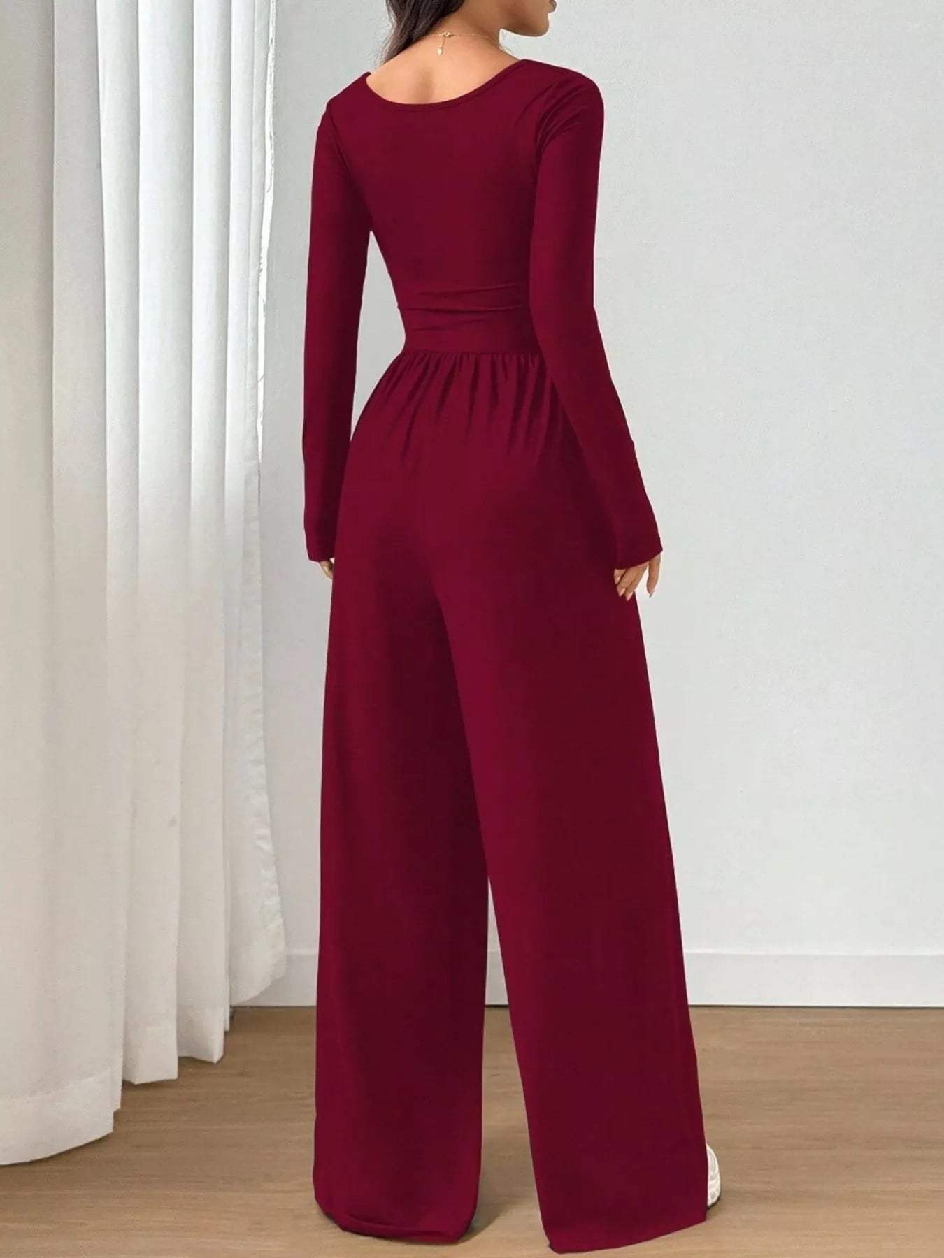 Ruched Square Neck Wide-Leg Jumpsuit - Trendsi - Flyclothing LLC