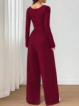 Ruched Square Neck Wide-Leg Jumpsuit - Trendsi - Flyclothing LLC