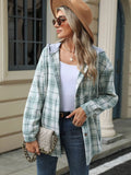 Drawstring Plaid Button Up Hooded Jacket - Trendsi