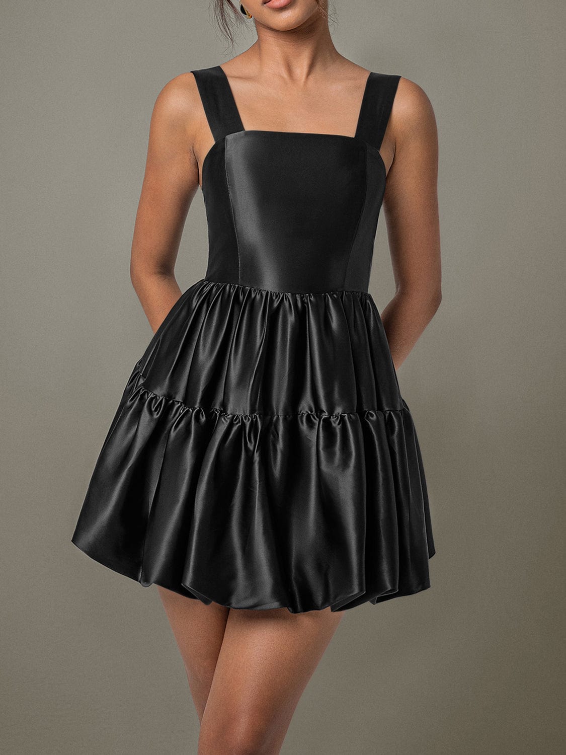 Ruched Square Neck Wide Strap Mini Dress - Trendsi