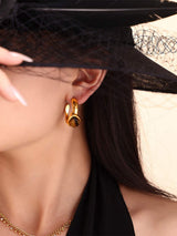 Stainless Steel Tigerite Ring and C-Hoop Earrings Set - Trendsi - Flyclothing LLC