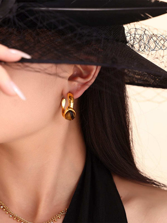Stainless Steel Tigerite Ring and C-Hoop Earrings Set - Trendsi - Flyclothing LLC