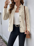 Perfee Button Up Mock Neck Jacket - Trendsi