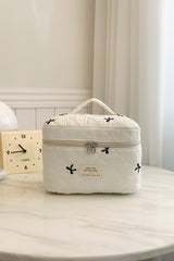 Bow Embroidered Quilted Storage Bag with Zip - Trendsi