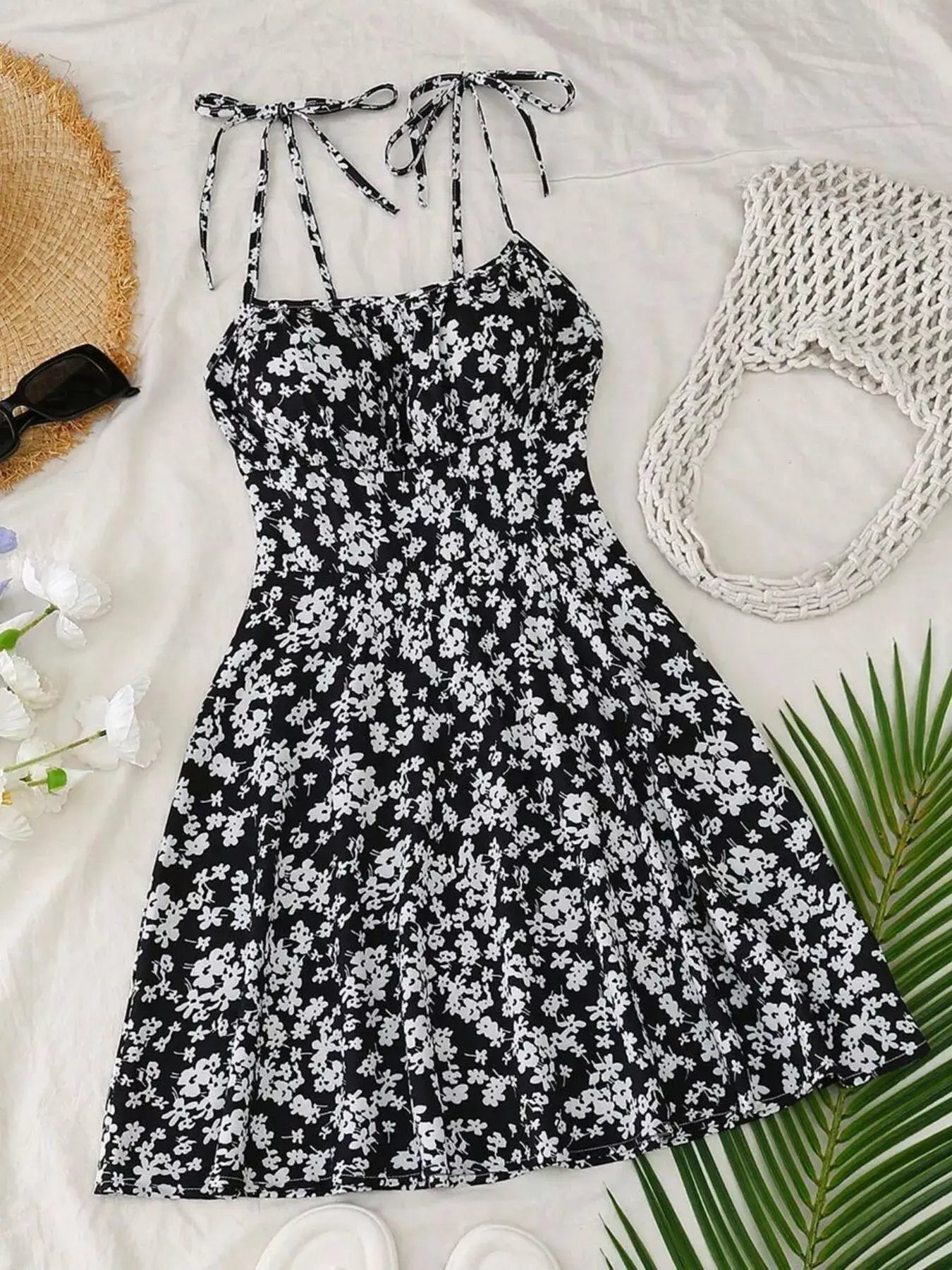 Floral Print Tie Strap Mini Dress - Trendsi - Flyclothing LLC