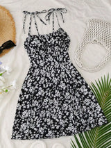 Floral Print Tie Strap Mini Dress - Trendsi - Flyclothing LLC