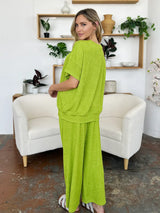 Double Take Full Size Texture Round Neck Short Sleeve T-Shirt and Wide Leg Pants - Trendsi - Flyclothing LLC