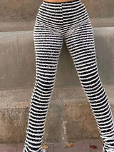 Striped Fuzzy Textured Knit Pants - Trendsi - Flyclothing LLC