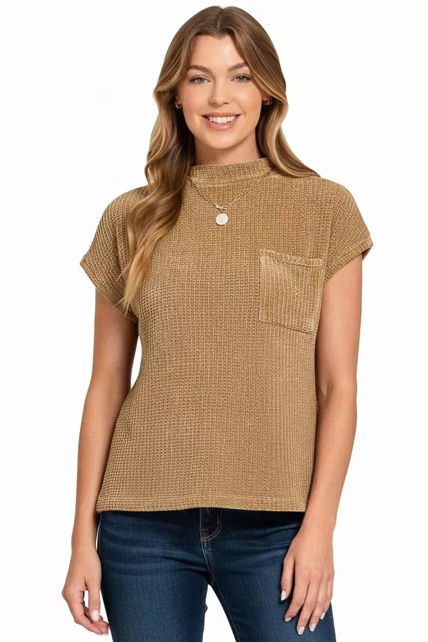 Zenana Chenille Waffle Short Sleeve Sweater - Trendsi - Flyclothing LLC