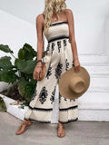 Smocked Printed Wide Leg Jumpsuit - Trendsi - Flyclothing LLC