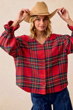 BiBi Christmas Plaid V-Neck Flounce Sleeve Jacket - Trendsi - Flyclothing LLC