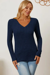 Basic Bae Full Size Ribbed V-Neck Long Sleeve T-Shirt - ShopBasicbae - Flyclothing LLC