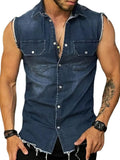 Men's Snap Down Sleeveless Denim Shirt - Trendsi