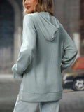 Textured Drawstring Long Sleeve Hoodie - Trendsi - Flyclothing LLC