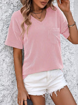 V-Neck Dropped Shoulder T-Shirt - Trendsi - Flyclothing LLC