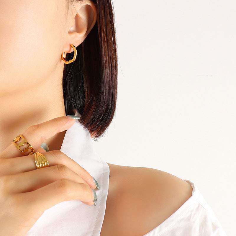 Titanium Steel Geometric Huggie Earrings - Trendsi - Flyclothing LLC