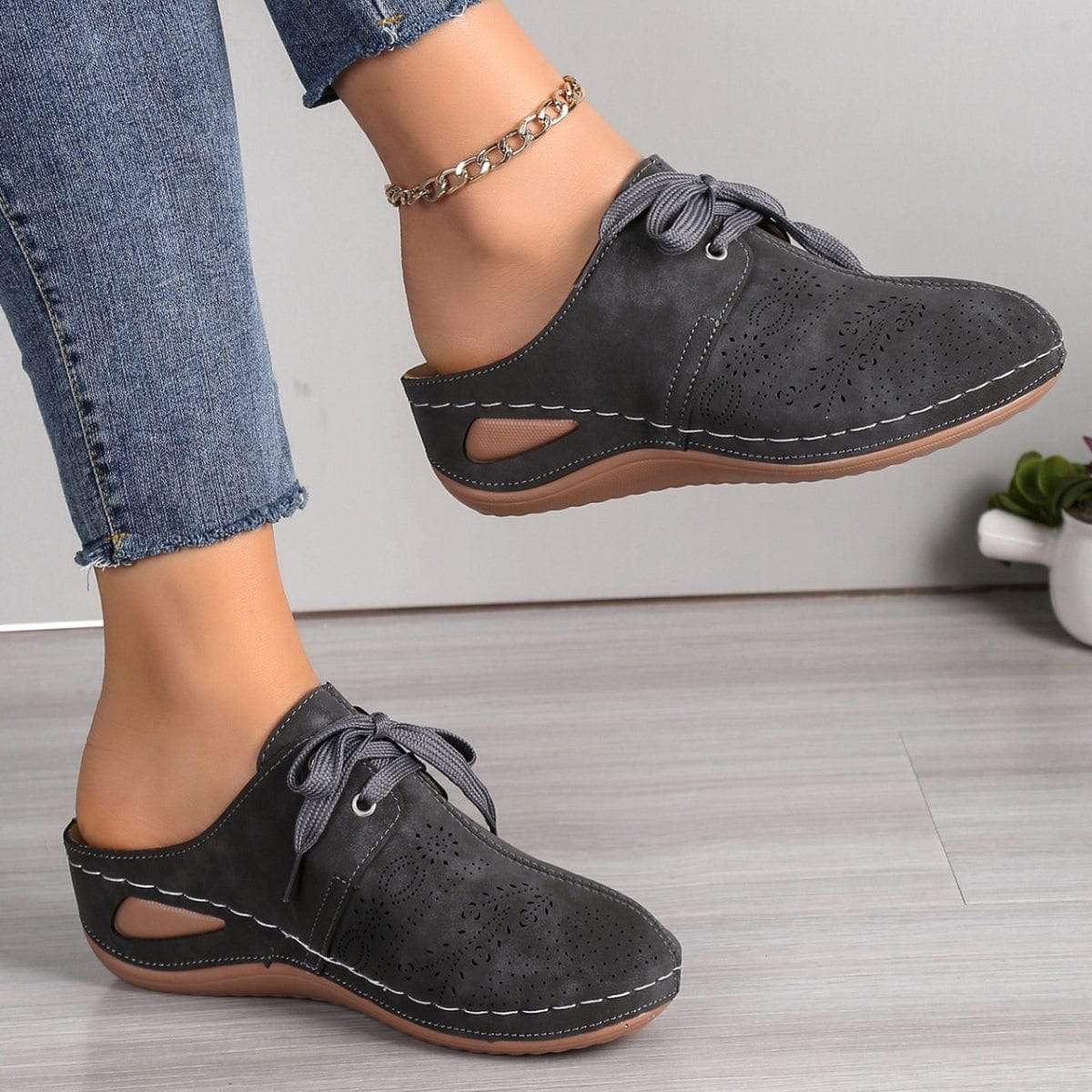 Lace-Up Round Toe Wedge Sandals - Trendsi - Flyclothing LLC