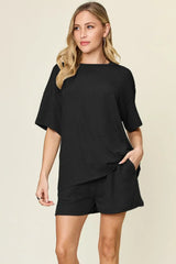Double Take Basic style Round Neck Solid Set - Trendsi - Flyclothing LLC