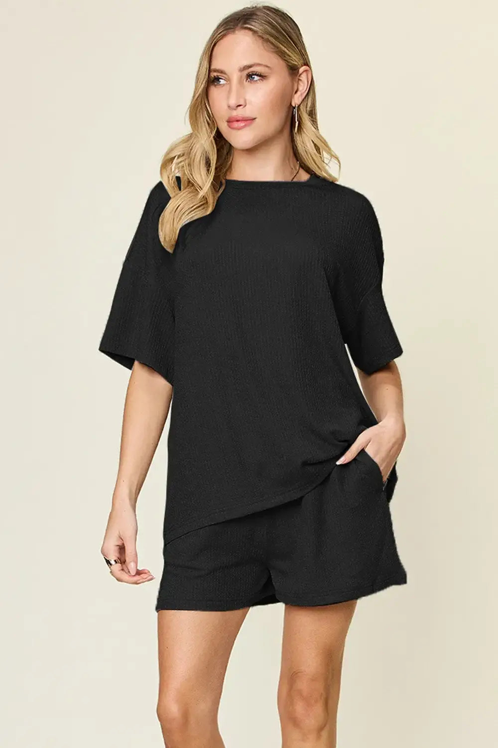 Double Take Basic style Round Neck Solid Set - Trendsi - Flyclothing LLC