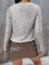 Full Size Sequin Open Front Cropped Jacket - Trendsi - Flyclothing LLC