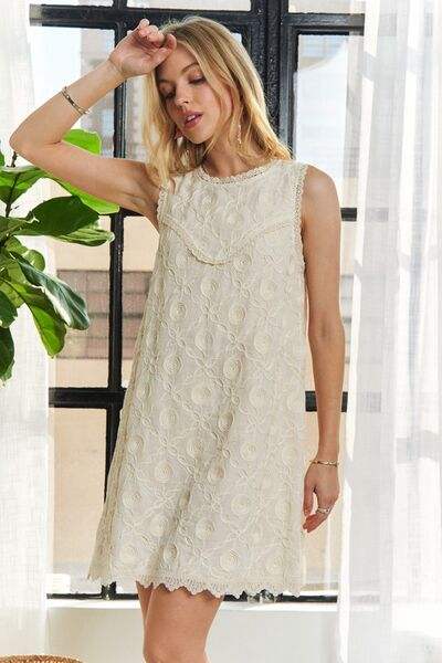 ADORA Applique Round Neck Sleeveless Shift Dress - Trendsi - Flyclothing LLC