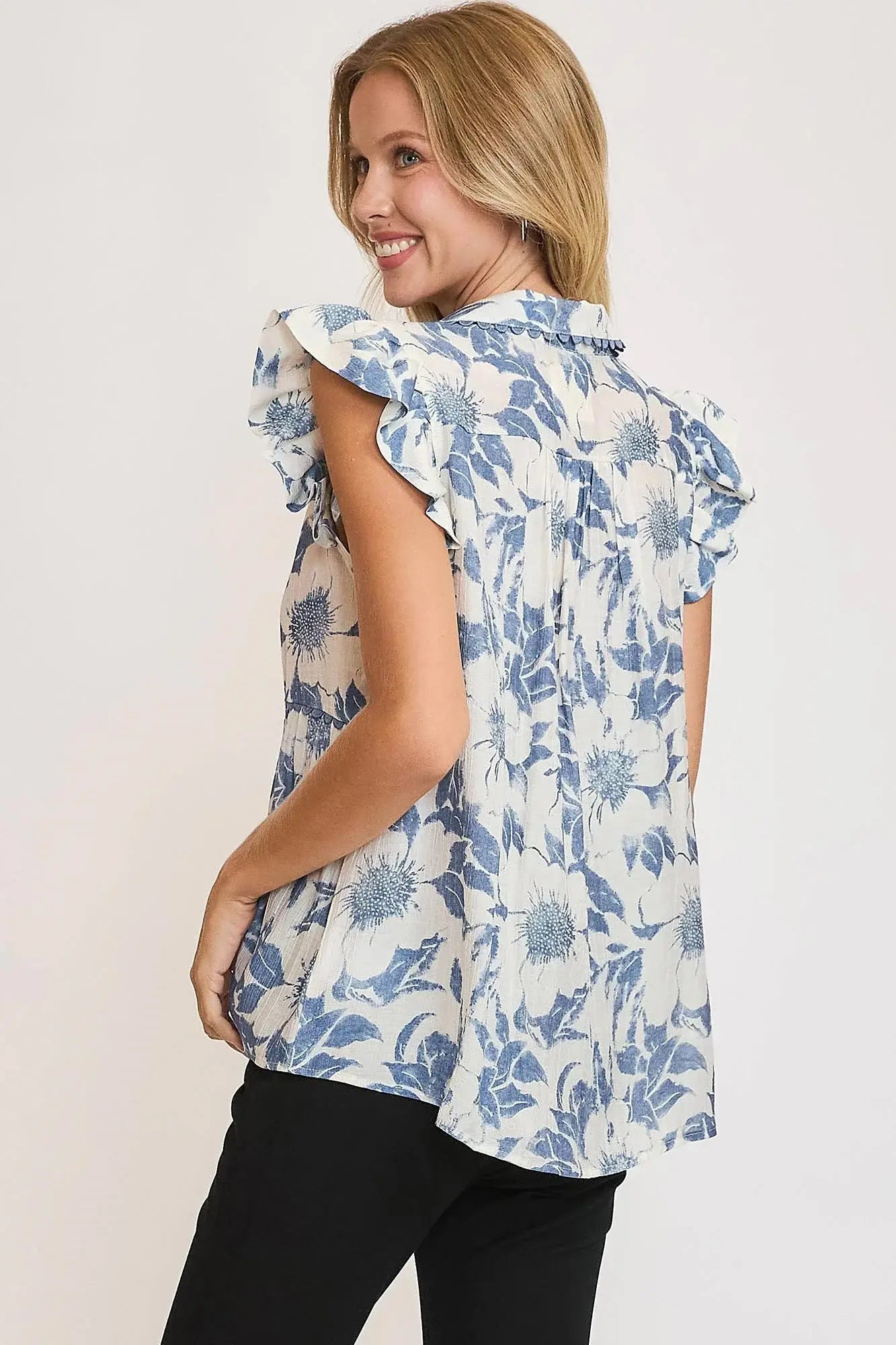 Umgee Full Size Botanical Print Babydoll Top Plus Size - Trendsi - Flyclothing LLC