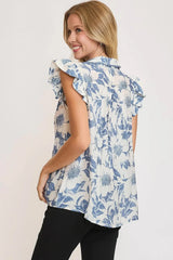 Umgee Full Size Botanical Print Babydoll Top Plus Size - Trendsi - Flyclothing LLC