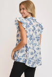Umgee Full Size Botanical Print Babydoll Top Plus Size - Trendsi